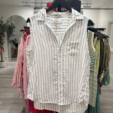 Frank & Eileen Striped Sleeveless Button-Up Shirt- Size Medium