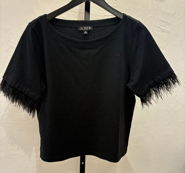 J.Crew Black Short Sleeve Shirt with Feather Trim