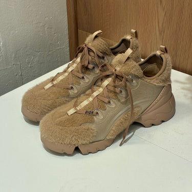 Dior Beige Fur Sneakers