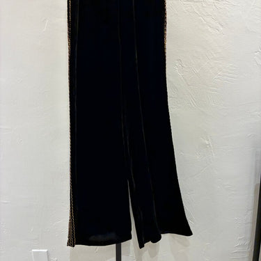 Johnny Was Black Velvet Wide Leg Pants with Gold Trim