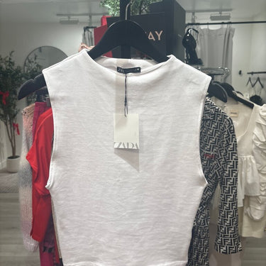 Zara White Sleeveless Crop Top NEW - Size Large