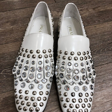 Prada White Studded Loafers