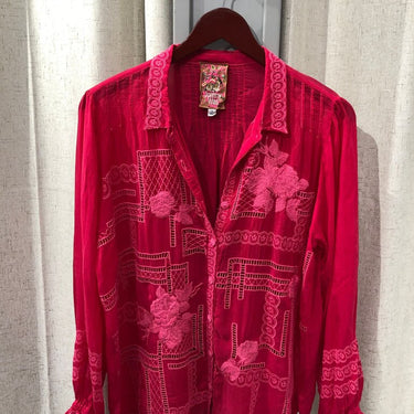 Johnny Was Red Embroidered Blouse