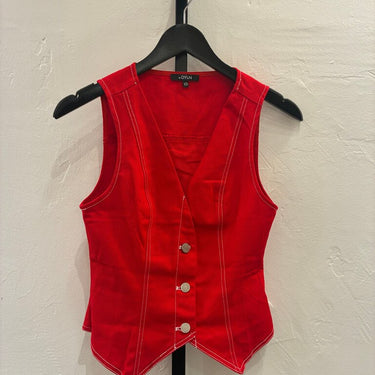 Dyln Red Sleeveless Button-Up Vest