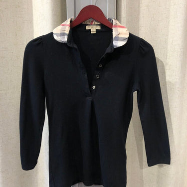 Burberry Black Top with Plaid Collar