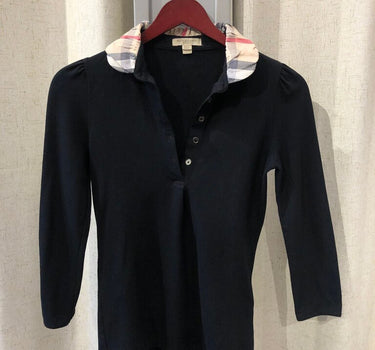 Burberry Black Top with Plaid Collar