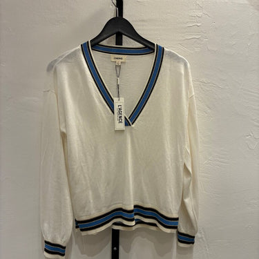 L'AGENCE NWT V-Neck Sweater with Striped Trim