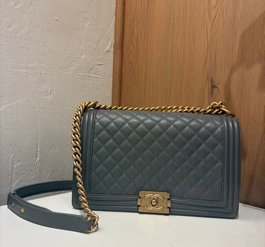 Chanel Grey Quilted Leather Boy Bag