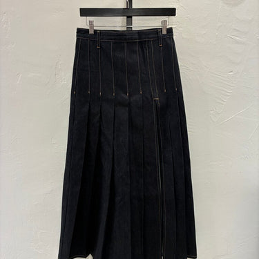 Topshop Dark Denim Pleated Skirt