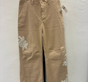 Anthropologie Striped Wide-Leg Trousers with Floral Embroidery