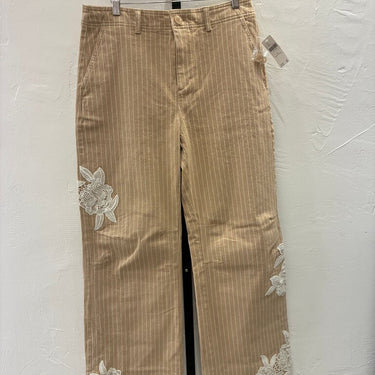 Anthropologie Striped Wide-Leg Trousers with Floral Embroidery