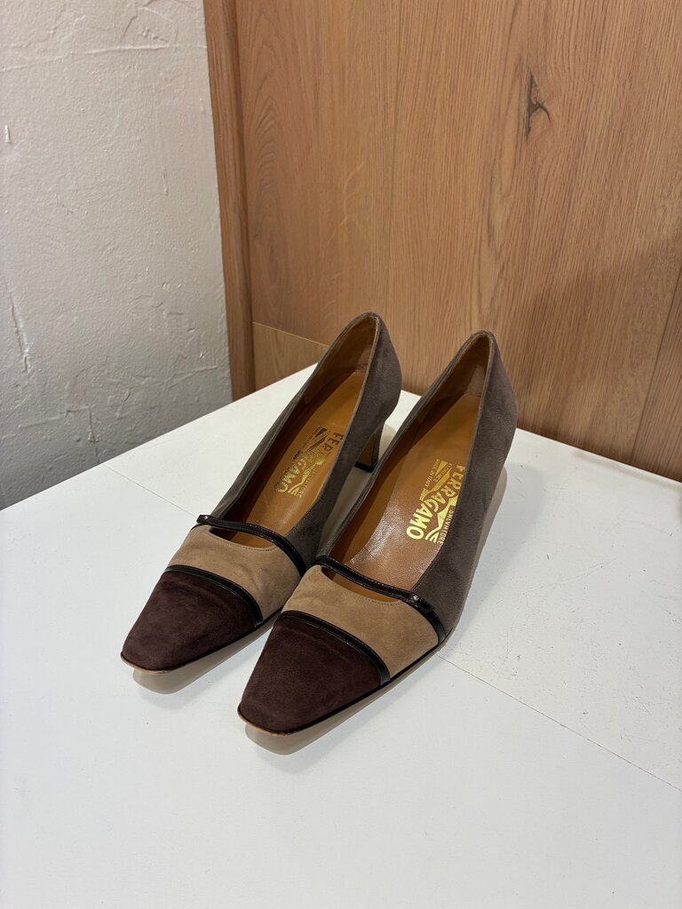 Ferragamo Suede Colorblock Heels Size 9.5
