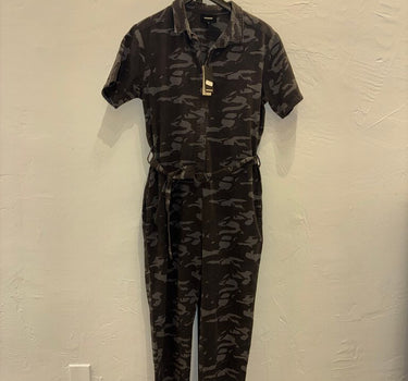 Monrow Camo Print Short Sleeve Jumpsuit