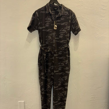 Monrow Camo Print Short Sleeve Jumpsuit