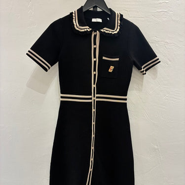 Sandro Paris Black Dress with Ruffled Collar