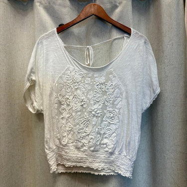 Embroidered White Short Sleeve Top