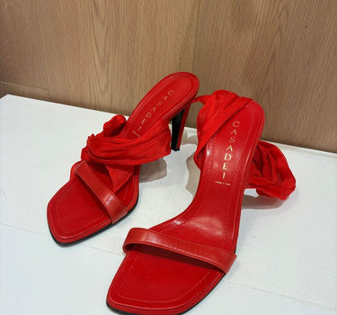 \Casadei Red Square Toe Mesh Wrap Heels Size 8