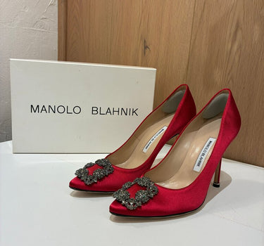 Manolo Blahnik Red High Heels with Crystal Detail