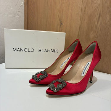 Manolo Blahnik Red High Heels with Crystal Detail