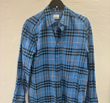 Burberry Blue Plaid Button-Up Shirt