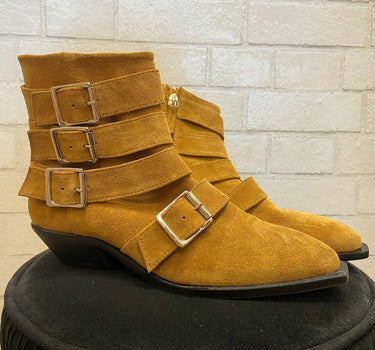 Alohas Yellow Suede Buckled Ankle Boots