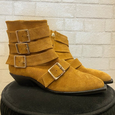 Alohas Yellow Suede Buckled Ankle Boots
