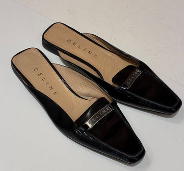Celine Black Patent Leather Slip-On Mules