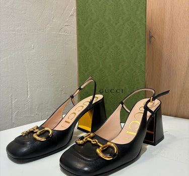 Gucci Black Horsebit Slingback Loafers Size 36