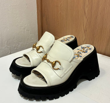 Gucci White Platform Slide Sandals Size 36.5