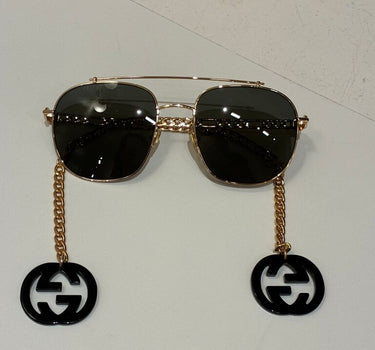 Gucci Gold and Black Sunglasses with Removable GGChain