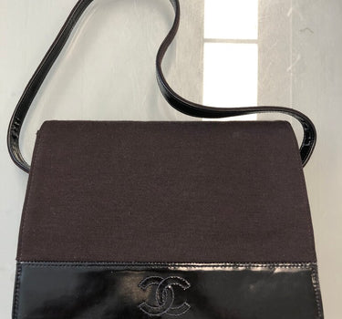 Chanel Black Fabric and Patent Leather Crossbody Bag