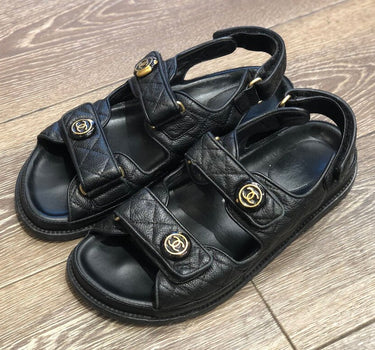 Chanel Black Leather Sandals