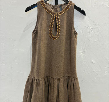 Anthropologie Brown Textured Dress with Beaded Neckline