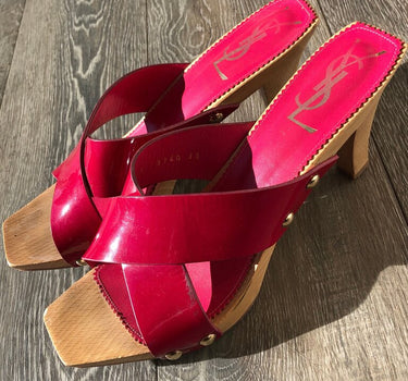 YSL Pink Patent Leather Block Heels