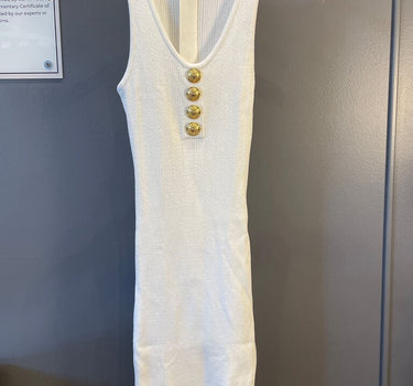 Balmain White Knit Dress With Buttons