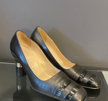 Chanel Black Heels with Signature Details Sz 37 1/2