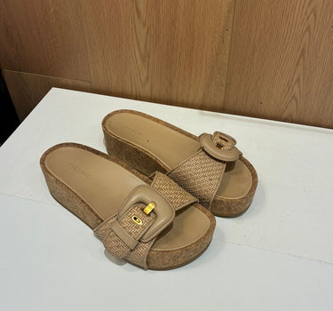 Veronica Beard Beige Woven Slide Platform Sandals
