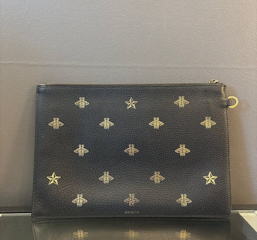 Gucci Black Bee and Star Print Pouch