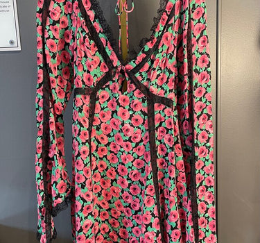 Floral Print Dress with Lace Trim