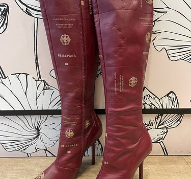 Vetements Luxury Burgundy Knee-High Stiletto Boots Sz 39