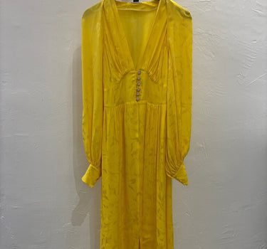 The Attico Yellow Satin Maxi Dress with Embellished Buttons
