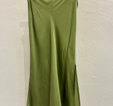 Reformation Green Satin Midi Skirt w slit