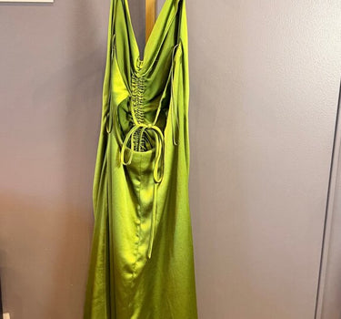 Satin Green Dress with Ruched front