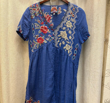 Johnny Was Embroidered Blue Tunic Dress