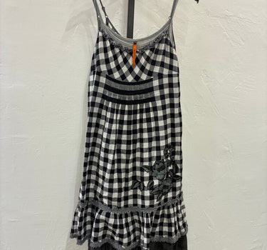 Black and White Gingham Dress with Ruffle Hem