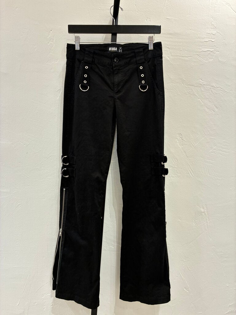 Minga London Black Low Rise Rave Zip Pants Size 26