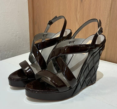Valentino Brown Woven Patent Leather Wedges sz 39