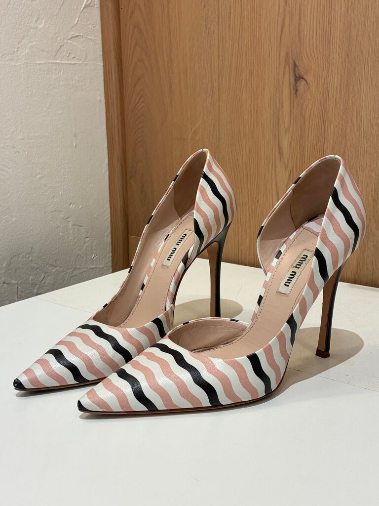 Miu Miu Pink and White Striped High Heels sz 38.5