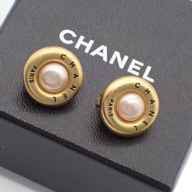 Chanel Vintage Round Clip-On Earrings Metal with Faux Pearl