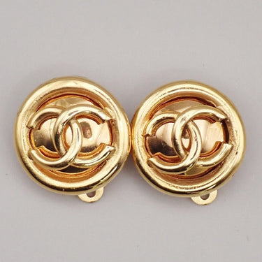 Chanel Vintage CC Round Clip-On Earrings Metal
